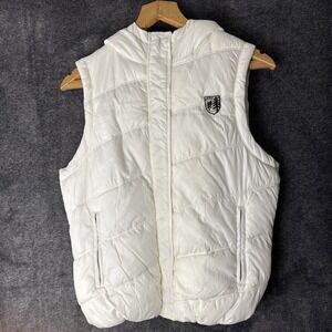 American Eagle Vest Women's White Puffer SZ Large Pockets Hooded  Plaid Lining